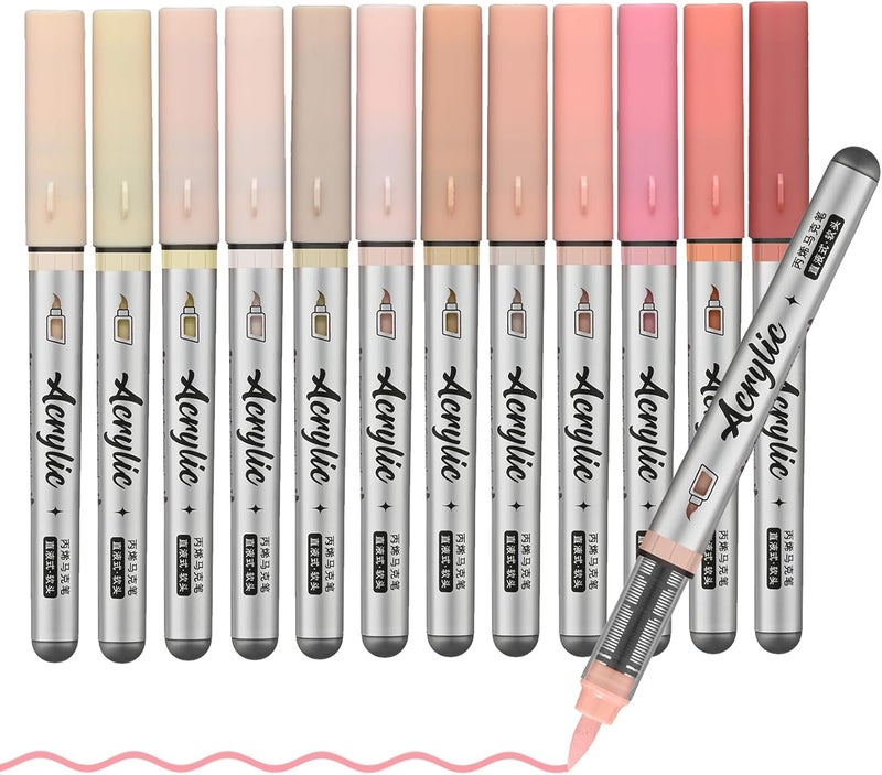 ZZWUAPT Skin Tone Acrylic Paint Pens,12 Color Paint Pen Markers,Brush Tip Paint Pens for Rock Painting Wood Glass Ceramic Canvas Stone DIY Crafts Making Art Supplies - Image 1